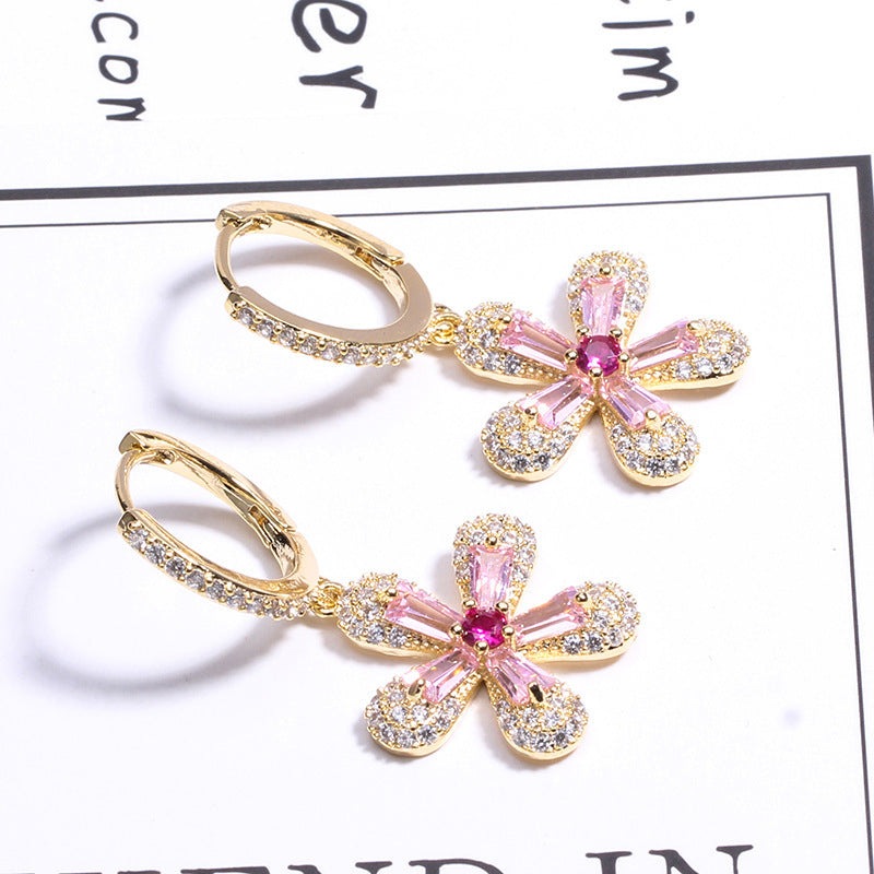 彩色水晶鋯石花朵耳環－商品主圖｜https://igowo.tw/