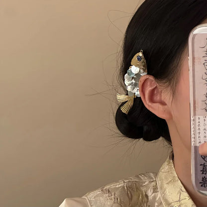 歐美跨境貝殼魚形發夾高級感精致側邊夾鴨嘴夾個性小眾設計感發飾