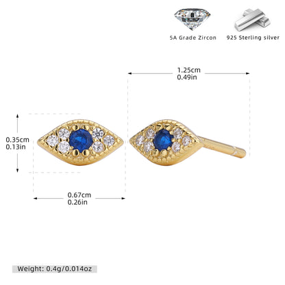 S925 個性歐美惡魔之眼耳釘女氣質百搭耳環眼睛鑲鉆耳飾品