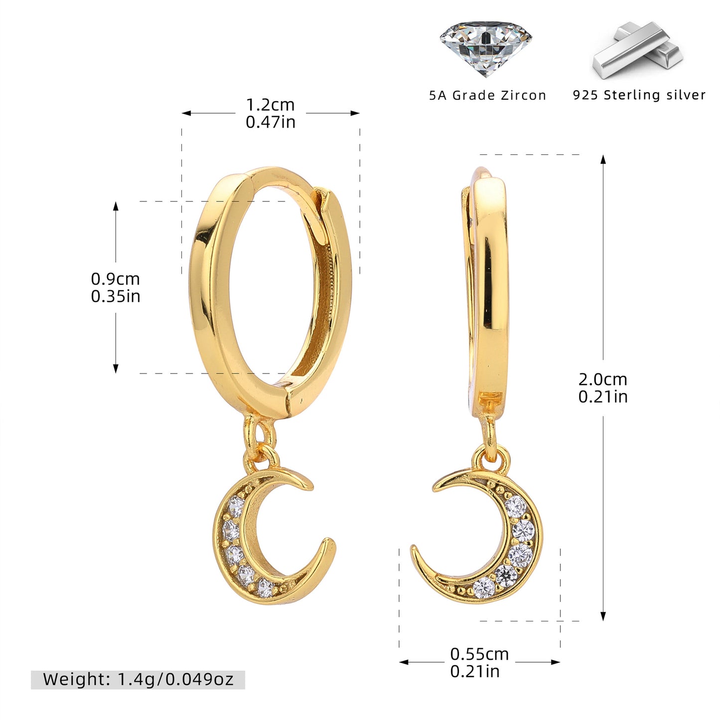 S925 耳環時尚鑲鋯月牙耳墜溫柔浪漫小眾高級感飾品