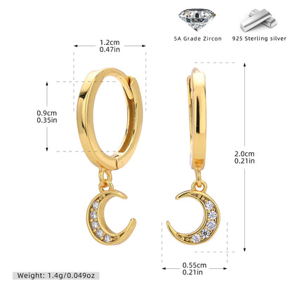 S925 耳環時尚鑲鋯月牙耳墜溫柔浪漫小眾高級感飾品