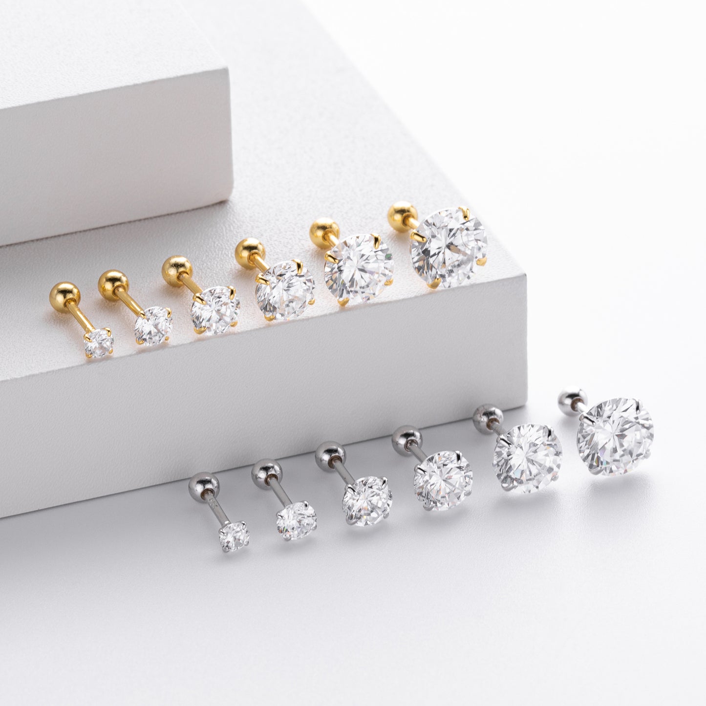 S925 耳釘四爪鑲鋯螺紋耳飾經典百搭輕奢高級感飾品