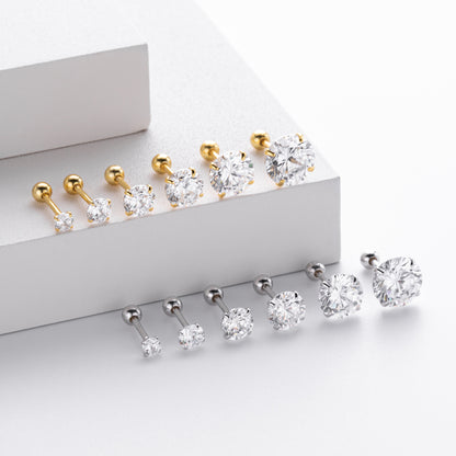 S925 耳釘四爪鑲鋯螺紋耳飾經典百搭輕奢高級感飾品