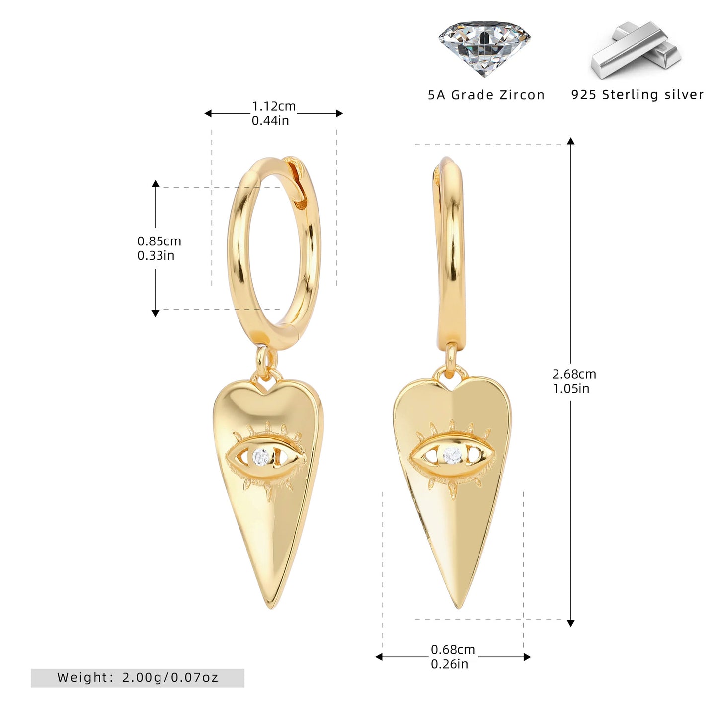 S925 耳環立體設計愛心眼睛耳墜守護寓意高級感耳飾品