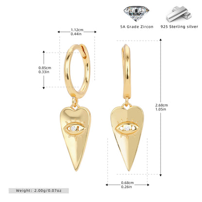 S925 耳環立體設計愛心眼睛耳墜守護寓意高級感耳飾品