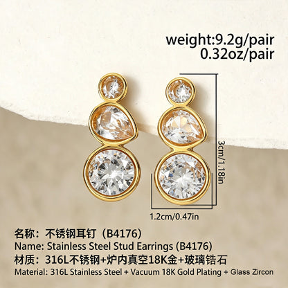 金色鋯石水滴圓形耳釘