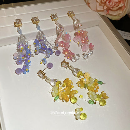 銀針鑲鉆花朵流蘇耳環海邊度假風耳釘清新甜美氣質耳飾設計感小眾