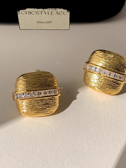 金屬方形鑲鑽拉絲耳釘