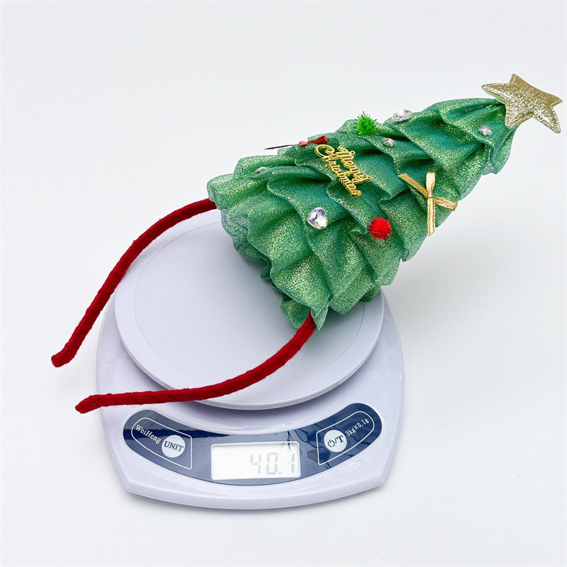 聖誕立體髮箍套組－綠色聖誕樹發光版款實拍｜https://igowo.tw/