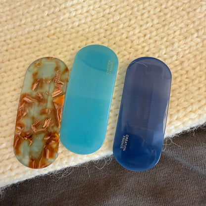 醋酸板材橢圓復古髮夾－粉色款細節｜https://igowo.tw/