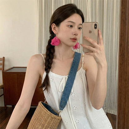 網紗布面耳環－1/粉色款實拍｜https://igowo.tw/