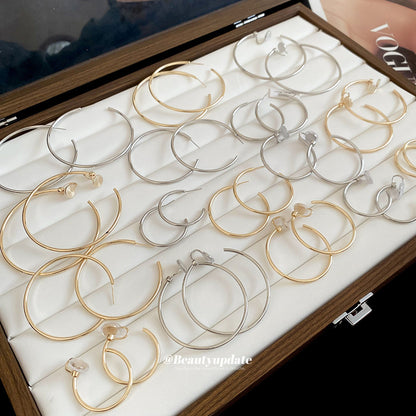 銀針極簡光面圓形耳夾耳釘冷淡風潮流耳圈耳環輕奢小眾設計感耳飾