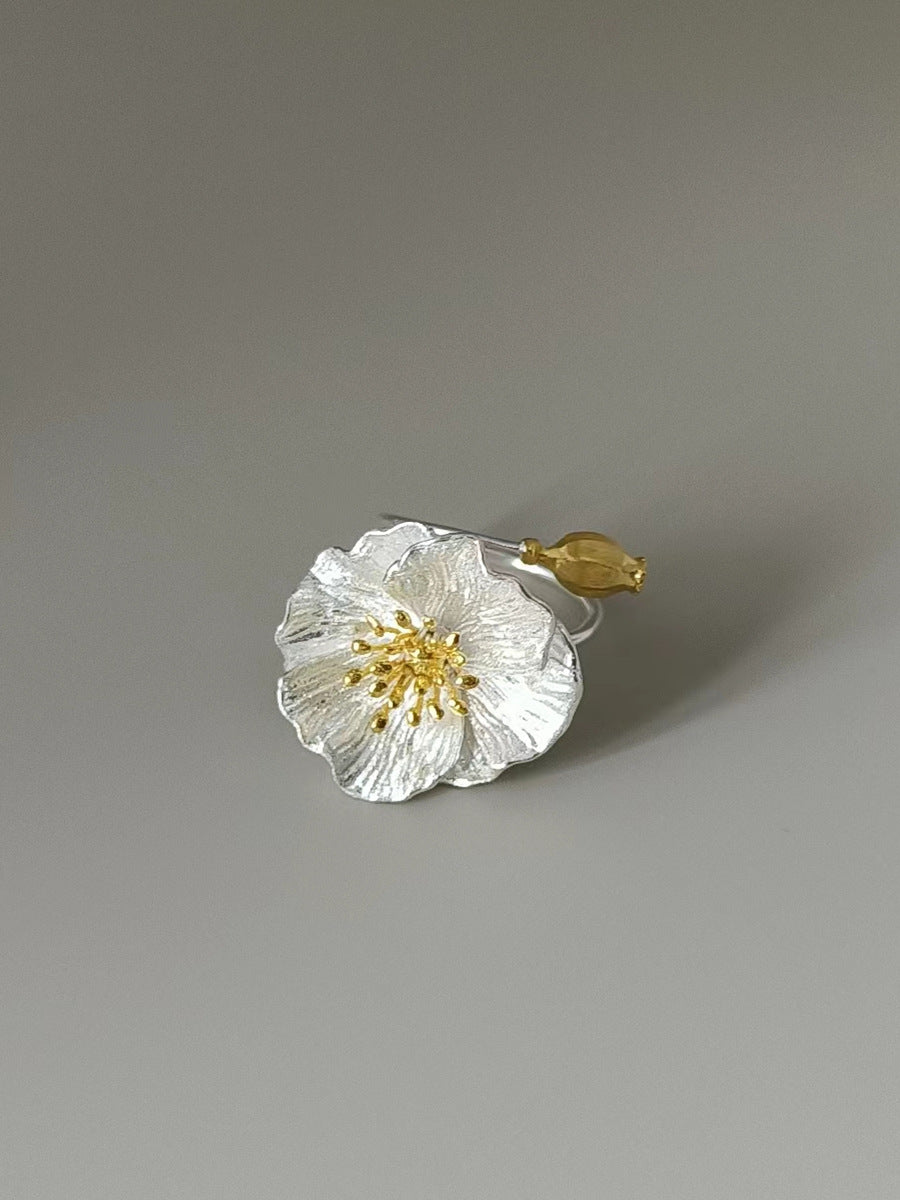 金色花朵可調式戒指