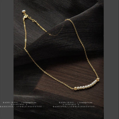 金色珍珠簡約項鍊－商品主圖｜https://igowo.tw/