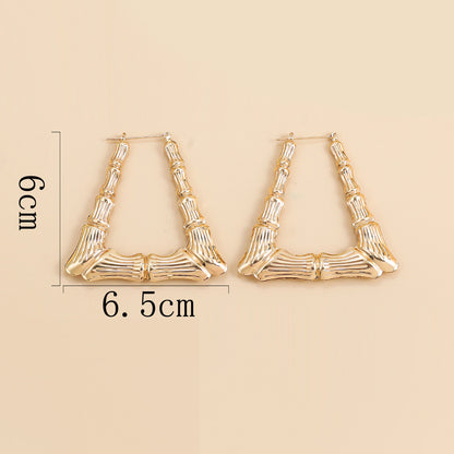 金色竹節誇張耳環