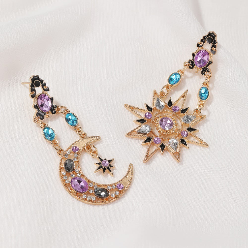 月亮不對稱長版耳環－第二視角實拍｜https://igowo.tw/