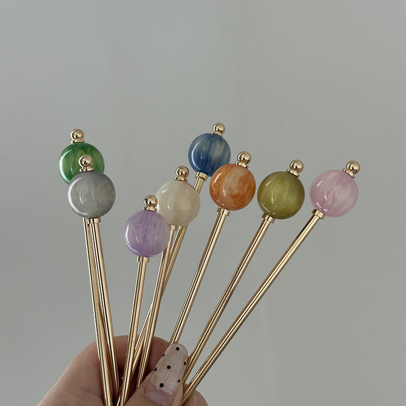 簡約經典髮簪－圓球髮簪-粉色款實拍｜https://igowo.tw/