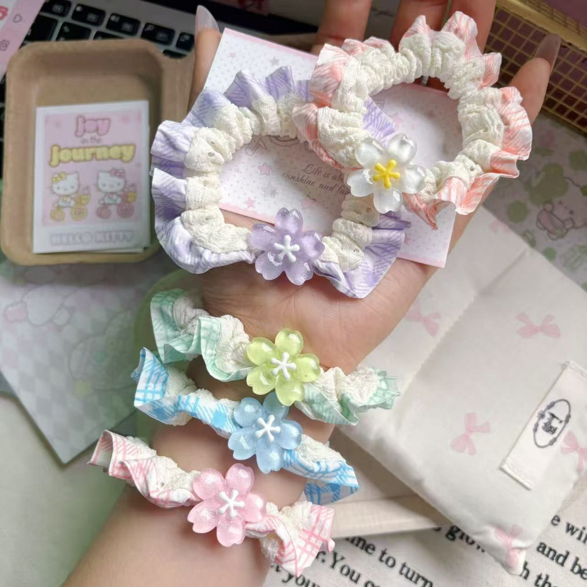 彩色櫻花髮圈－第二視角實拍｜https://igowo.tw/