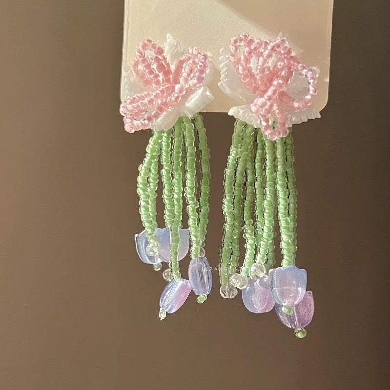 花朵流蘇誇張耳環－細節特寫18｜https://igowo.tw/