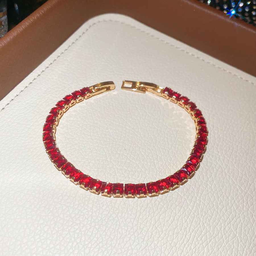 18k滿鉆新年紅寶石手鏈精致輕奢高級感手環小眾設計感手飾批發女