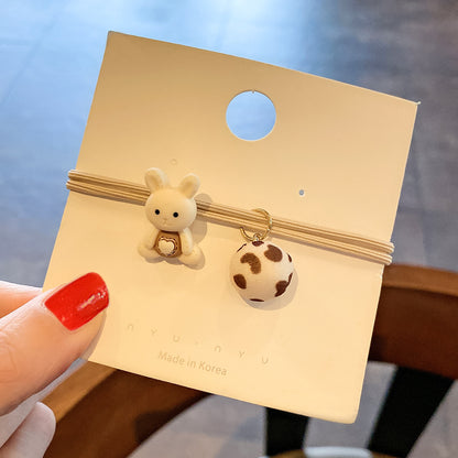 棕色布面卡通髮圈