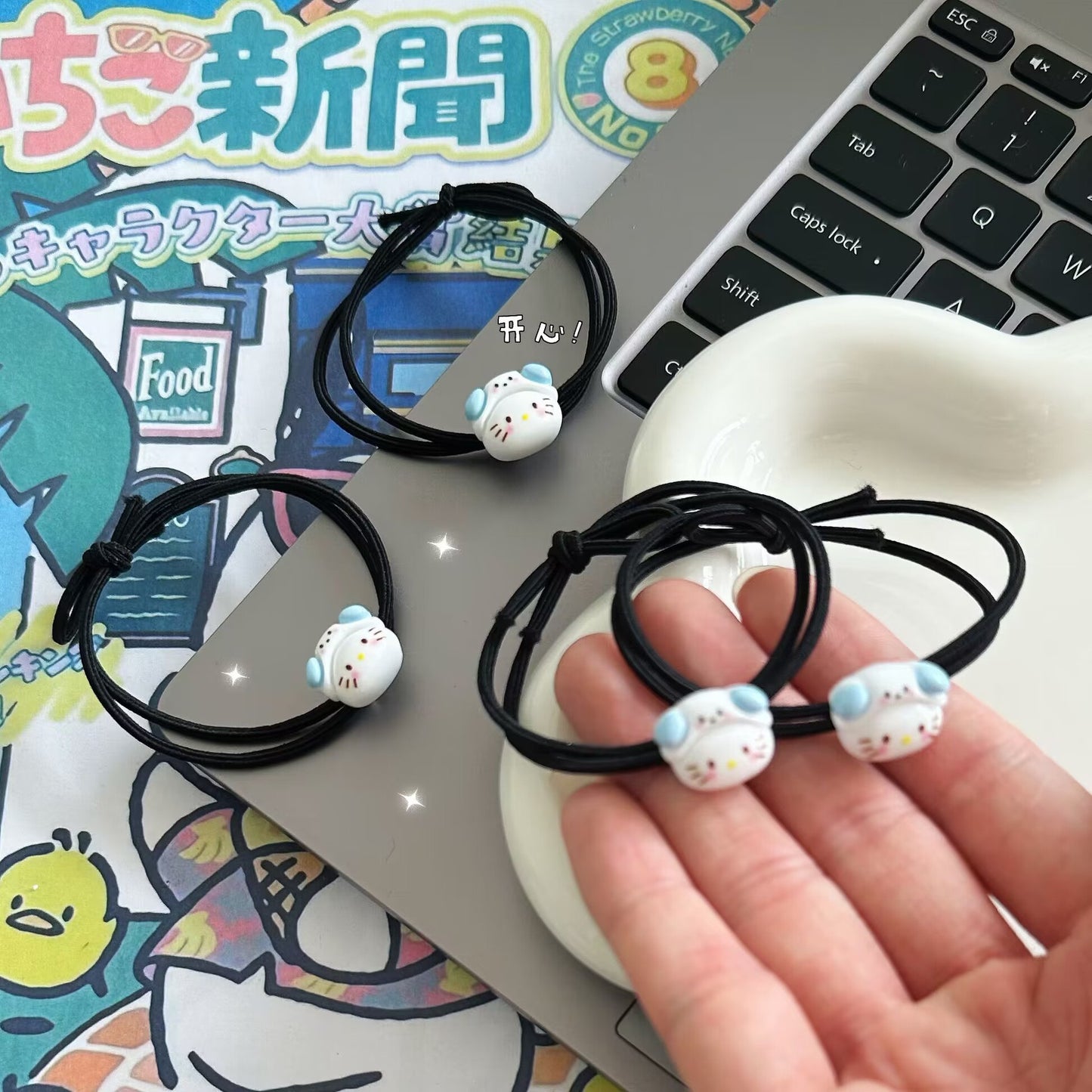 黑色貓咪卡通髮圈－商品主圖｜https://igowo.tw/