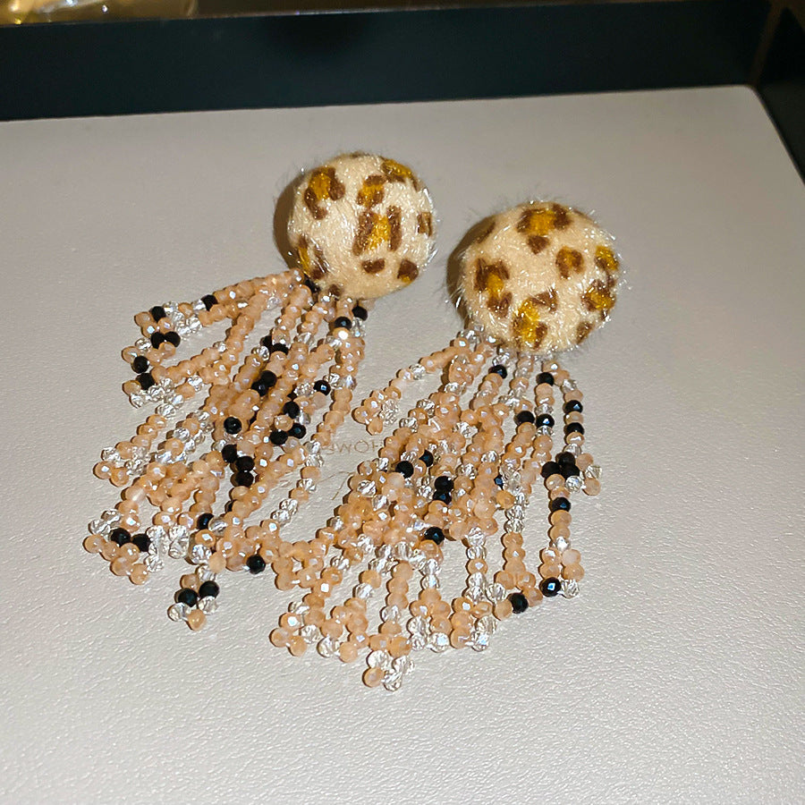 棕色豹紋圓形復古耳環