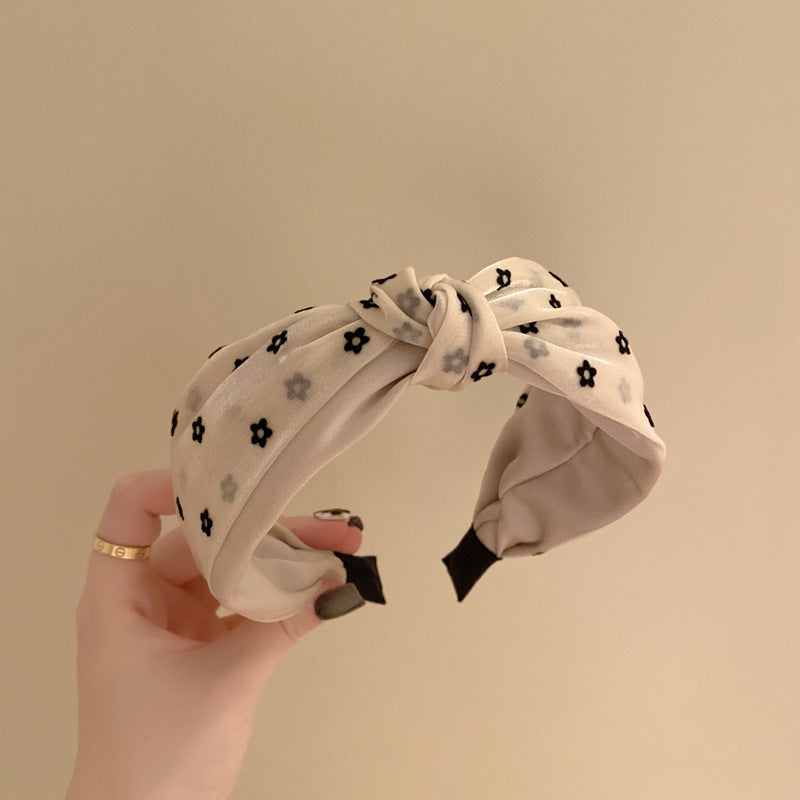 網紗花朵扭結復古髮箍－商品主圖｜https://igowo.tw/
