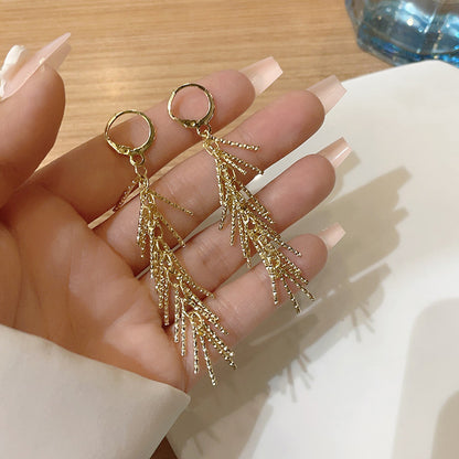 銀色鋯石流蘇長版耳扣－銀色-保色電鍍款實拍｜https://igowo.tw/