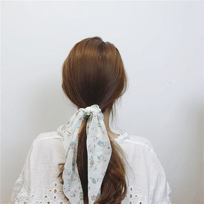 緞帶碎花大腸圈髮圈－小碎花淺黃色款細節｜https://igowo.tw/