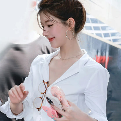 許我耀眼趙露思同款銀針圓形耳圈女韓系簡約耳環小眾設計感耳飾女
