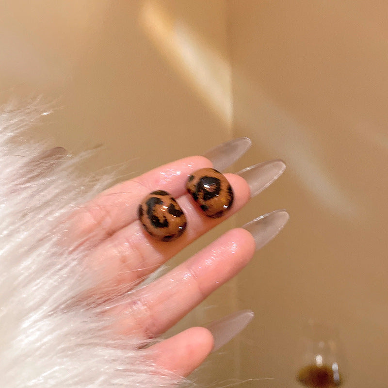 美拉德復古豹紋幾何耳釘