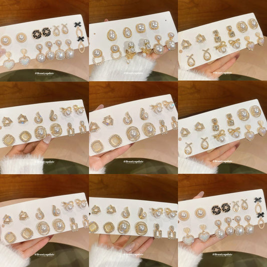 貓眼石鑲鑽耳釘套組－商品主圖｜https://igowo.tw/