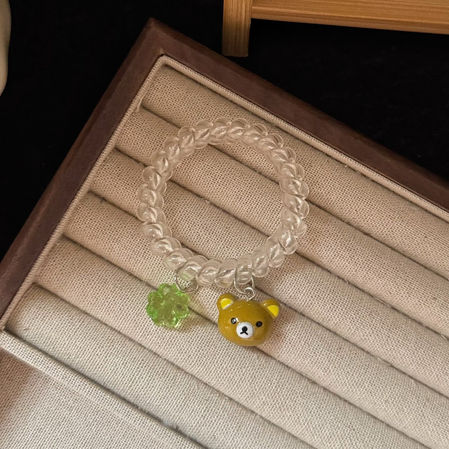 棕色小熊花朵髮圈