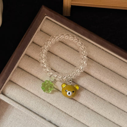 棕色小熊花朵髮圈