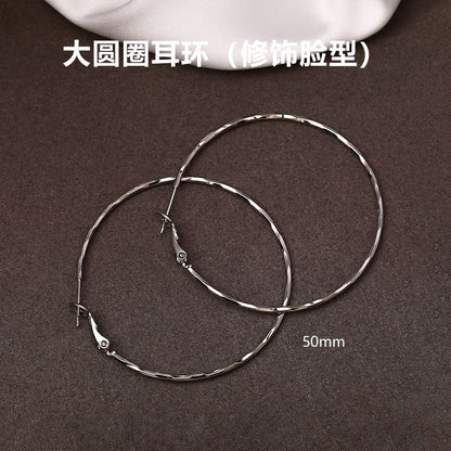 許我耀眼趙露思同款銀針圓形耳圈女韓系簡約耳環小眾設計感耳飾女