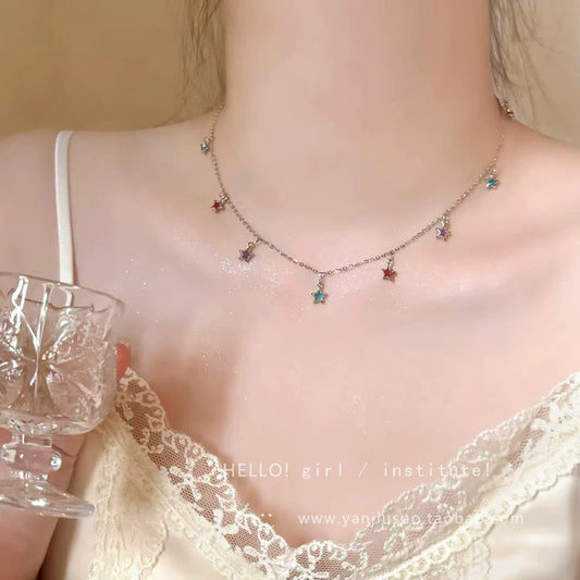 彩色鋯石星星流蘇項鍊－商品主圖｜https://igowo.tw/