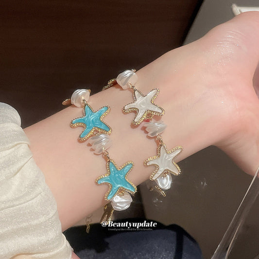 海洋系滴油海星珍珠手鏈海邊度假風手環高級感時尚串珠手飾百搭女