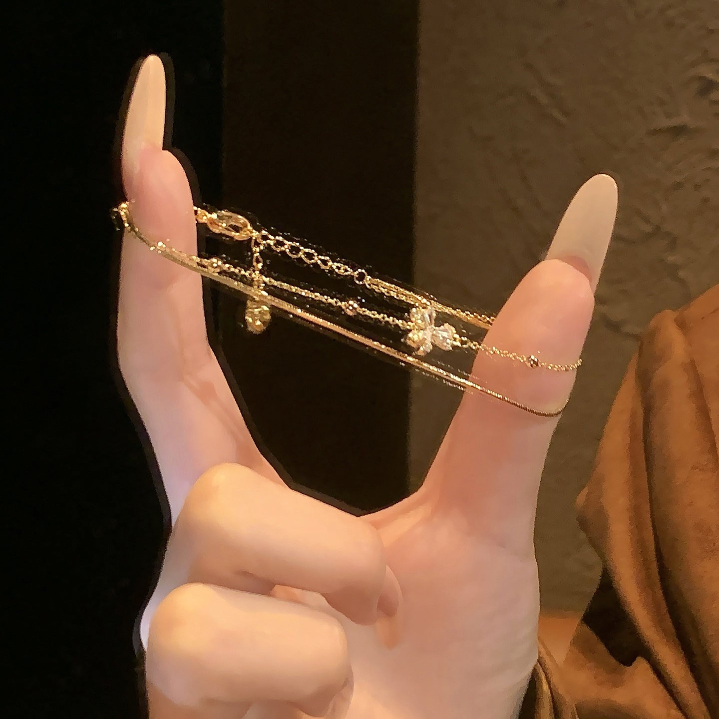 18K真金電鍍鋯石花朵手鏈輕奢高級感小眾手環日常通勤百搭手飾女