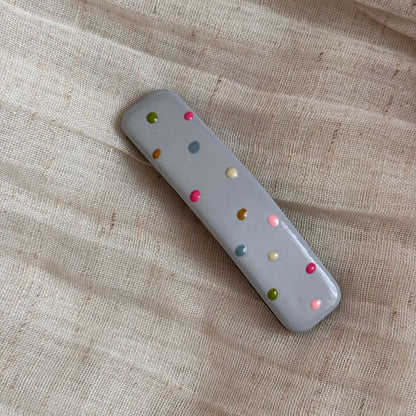 彩色皮革波點方形髮夾