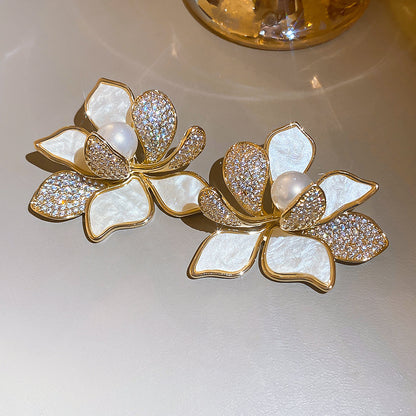 金色珍珠花朵電鍍耳釘