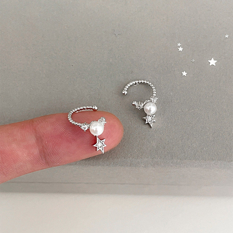 珍珠鋯石星星簡約耳夾－商品主圖｜https://igowo.tw/
