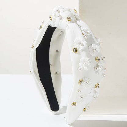 珍珠花朵扭結鑲鑽髮箍－粉色款細節1｜https://igowo.tw/