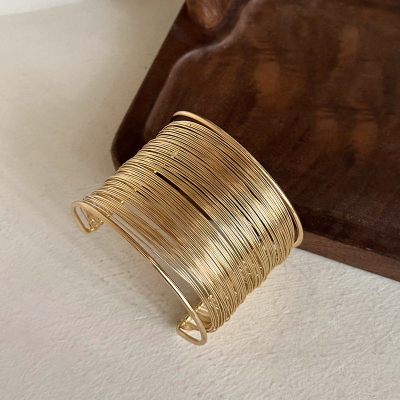 歐美寬版不規則金色開口臂環手鐲時尚個性夸張手飾小眾設計感飾品