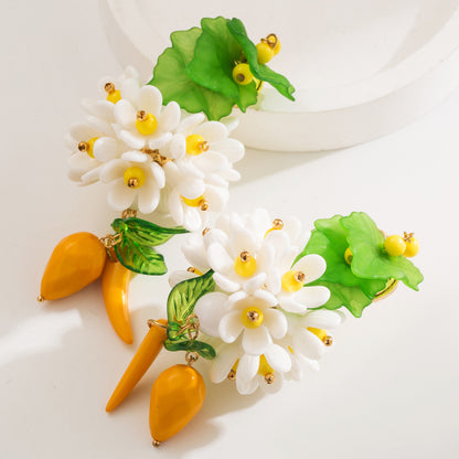 花朵流蘇長版耳環