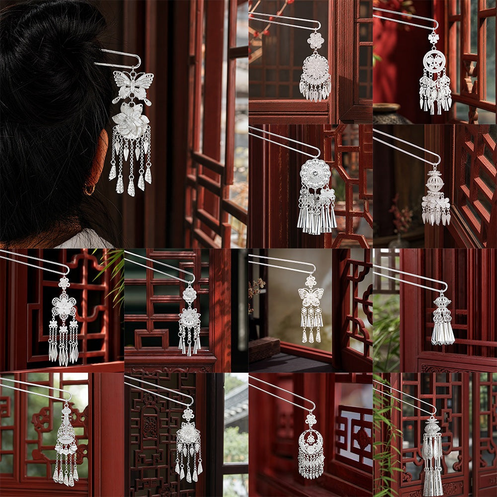 蝴蝶花朵流蘇多層髮簪－第二視角實拍｜https://igowo.tw/