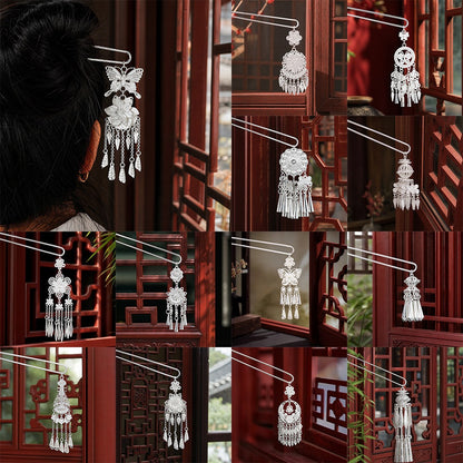 蝴蝶花朵流蘇多層髮簪－第二視角實拍｜https://igowo.tw/