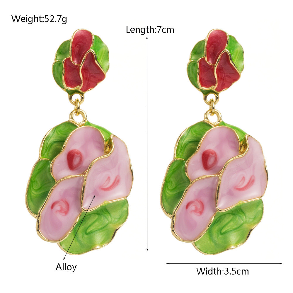 S925琺瑯花朵耳環－粉綠款實拍｜https://igowo.tw/