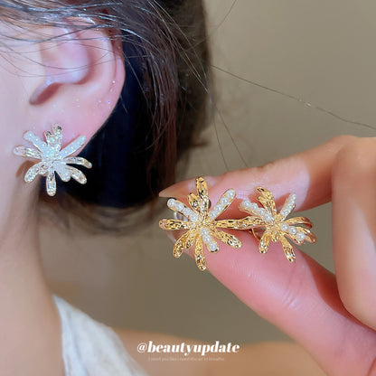 耳夾~18k真金電鍍花朵珍珠休閑簡約小眾氣質輕奢高級感無耳洞耳飾
