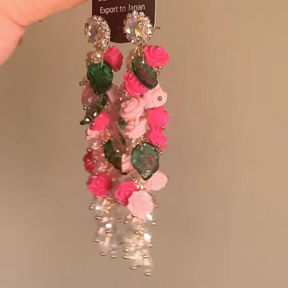 銀針鑲鉆蝴蝶流蘇耳環韓國甜美花朵長款耳墜時尚輕奢高級感耳飾女